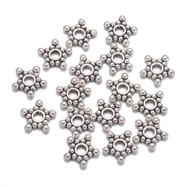 Daisy Spacer, 9x2mm, Antique Silver Plated Metal Alloy, approx. 82 PCS