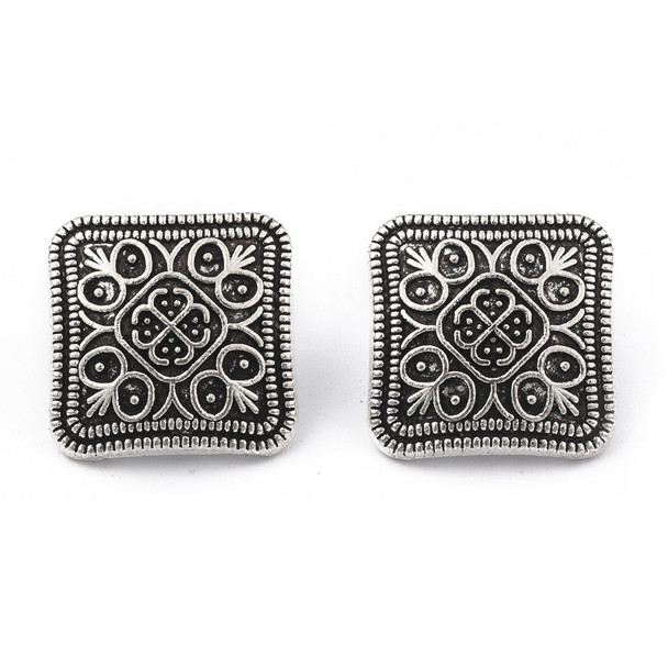 Shank Button, Square, 13x6.5mm, Antique Silver Plated Zinc Alloy, 10 PCS
