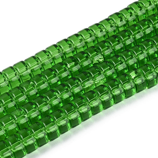 Glass Heishi, Transparent Green, One 3x6mm Strand, 14~15 inches