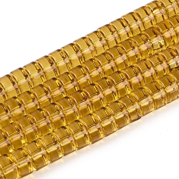 Glass Rondelle, Transparent Gold, One 4x8mm Strand, 14~15 inches