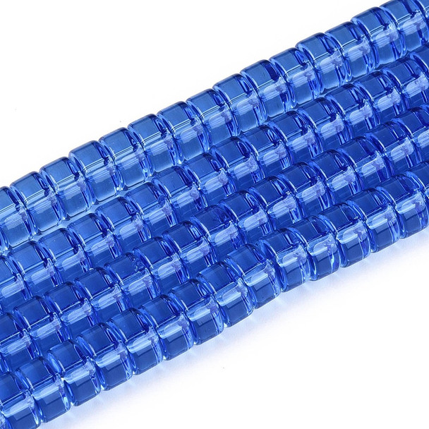 Glass Heishi, Transparent Blue, One 4x8mm Strand, 14~15 inches