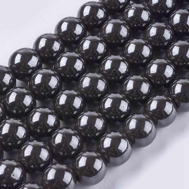 Hematite, Synthetic, Smooth Round, Magnetic, Grade A, One 10mm Strand