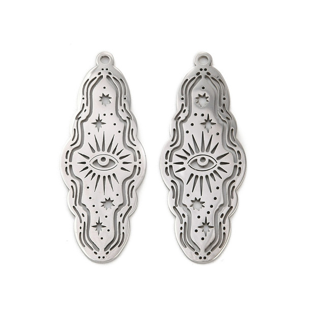 Stainless Steel, Cutout, Evil Eye, 35x14mm, 2 PCS