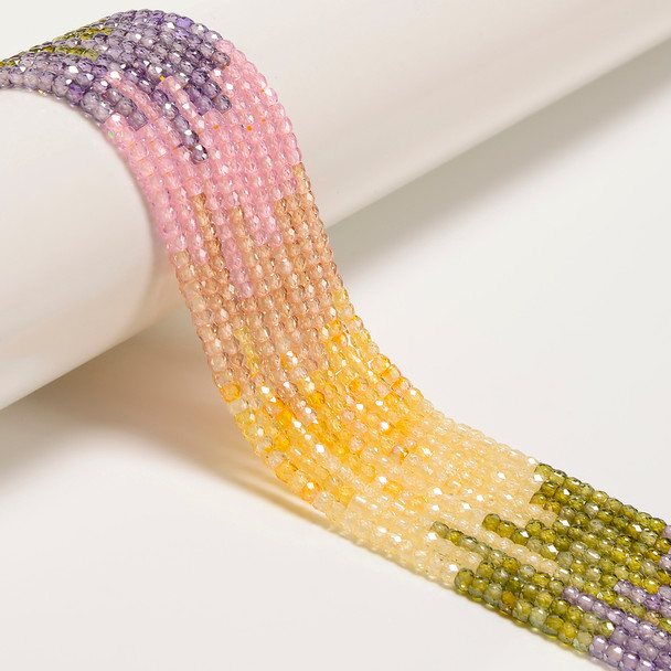 Cubic Zirconia, Multicolor, Dyed, Lab-Created, Faceted Rondelle, One 2x3mm Strand