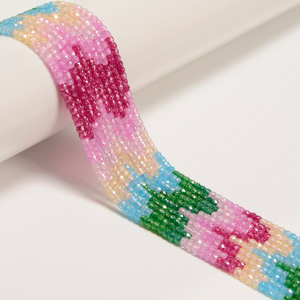 Cubic Zirconia, Multicolor, Dyed, Lab-Created, Faceted Rondelle, One 2x3mm Strand