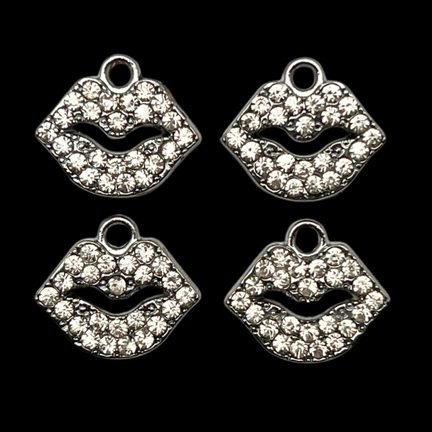 Bling Charm, Rhinestone, Kiss, 16x14mm, Metal Alloy, 4 PCS
