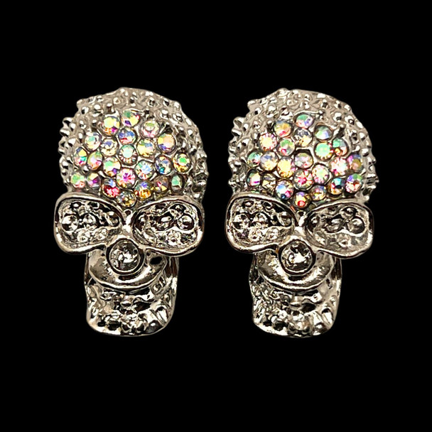 Bling Charm, Rhinestone, Skull, 24x14mm, Metal Alloy, 2 PCS