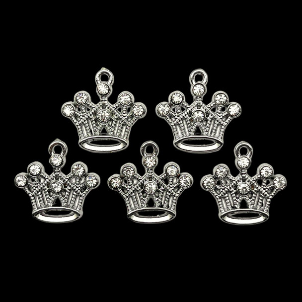 Bling Charm, Rhinestone, Tiara, 18mm, Metal Alloy, 5 PCS