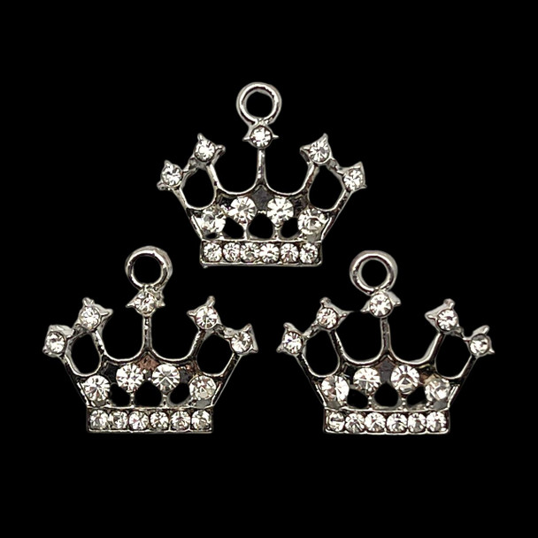 Bling Charm, Rhinestone, Tiara, 20x17mm, Metal Alloy, 3 PCS