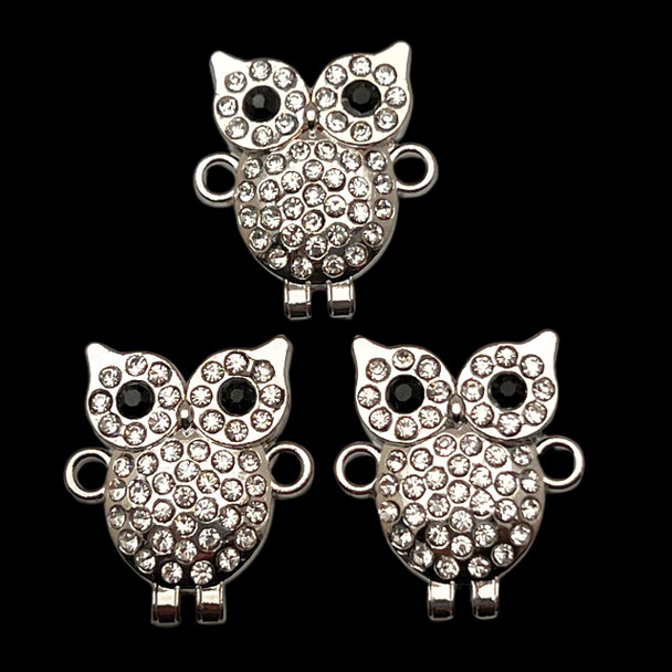 Bling Connector, Rhinestone, Owl, 19x22mm, Metal Alloy, 3 PCS