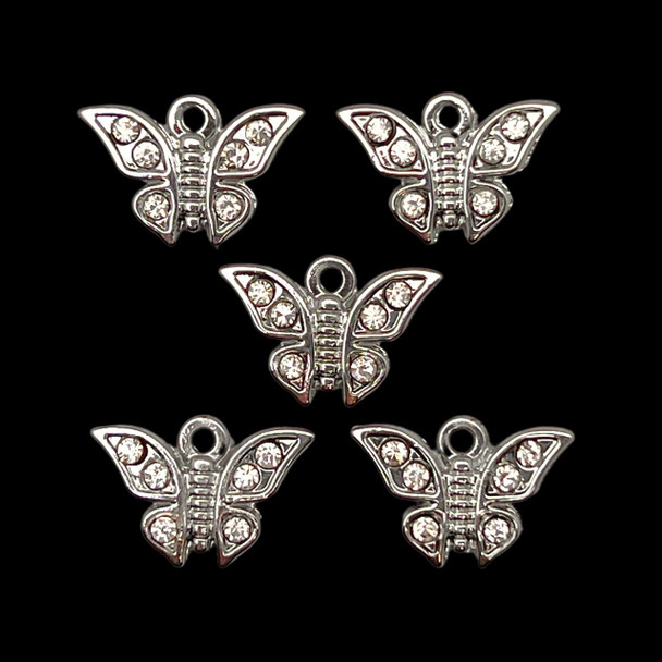 Bling Charm, Rhinestone, Butterfly, 18x12mm, Metal Alloy, 5 PCS