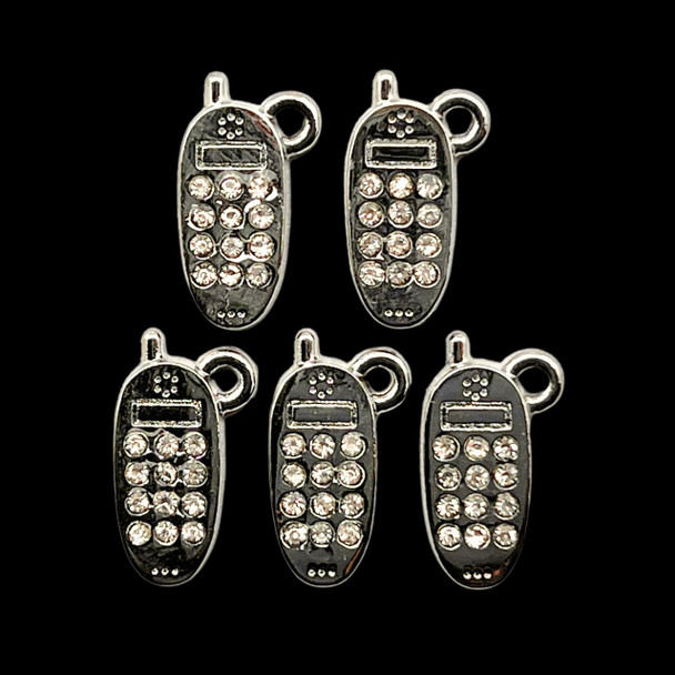 Bling Charm, Rhinestone, Phone, 7x17mm, Metal Alloy, 5 PCS