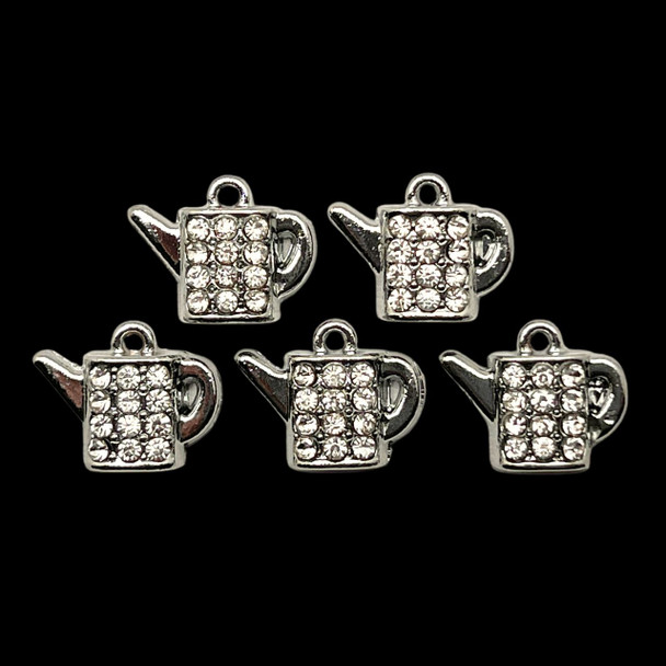 Bling Charm, Rhinestone, Watering Can, 15x12mm, Metal Alloy, 5 PCS