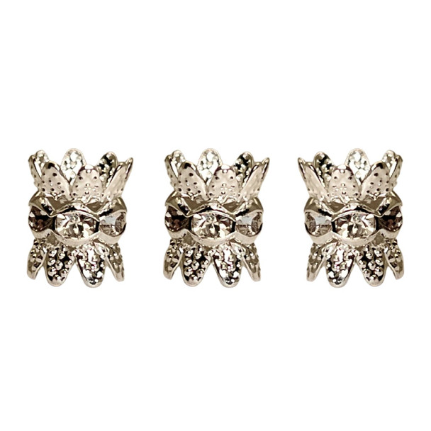 Bead Cap, Double End, Rhinestone, Clear, 10x8mm, Silver Plated Metal Alloy, 6 PCS