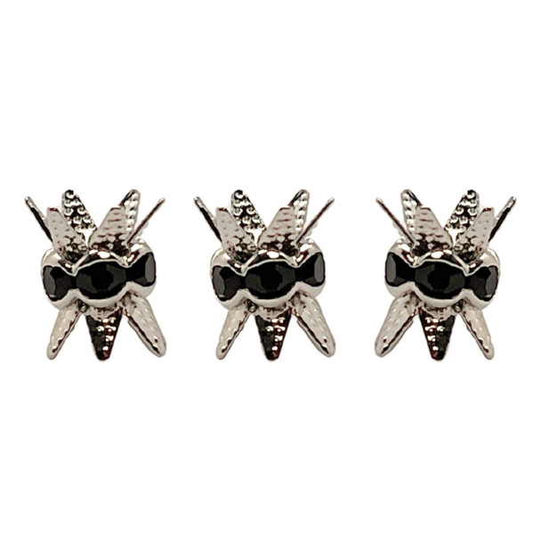 Bead Cap, Double End, Rhinestone, Black, 8x6mm, Silver Plated Metal Alloy, 8 PCS