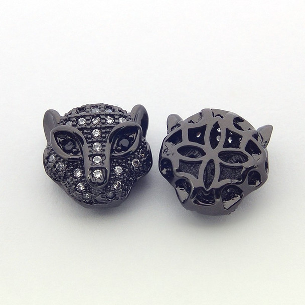 Bead, Cubic Zirconia, Leopard, 11.5x7mm, Gunmetal Plated Brass, 1 piece