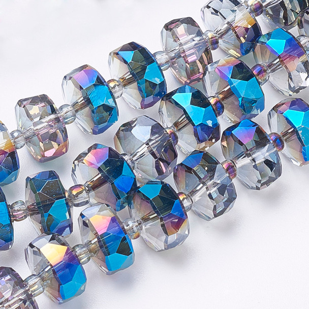 Faceted Rondelle, Glass, Blue Rainbow, 8x5mm, One 22in Strand