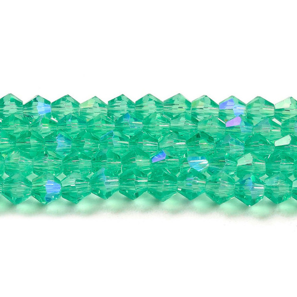 Faceted Bicone, Glass, Turquoise AB, 6mm, One 10in Strand