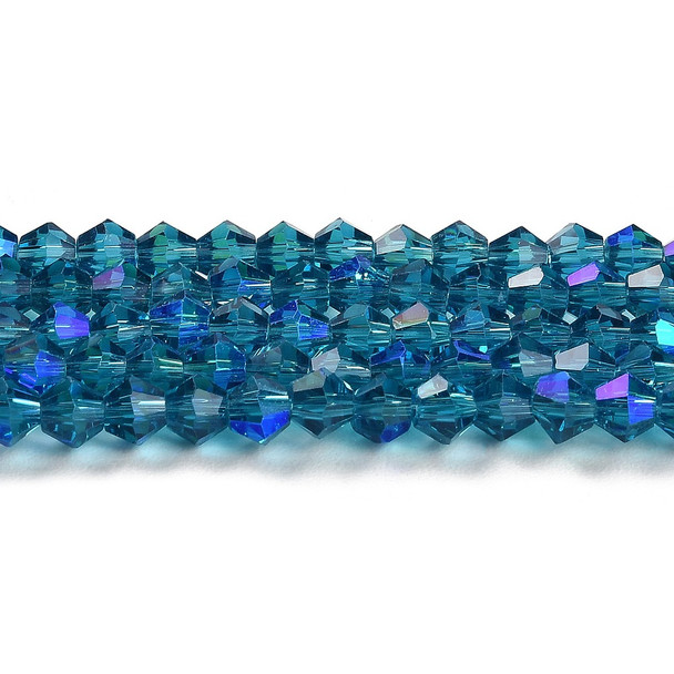 Faceted Bicone, Glass, Teal AB, 6mm, One 10in Strand
