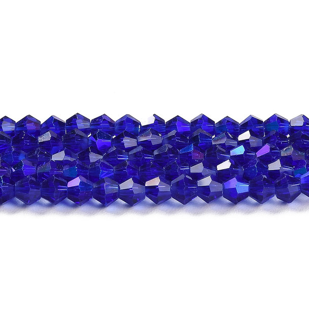 Faceted Bicone, Glass, Dark Blue AB, 6mm, One 10in Strand