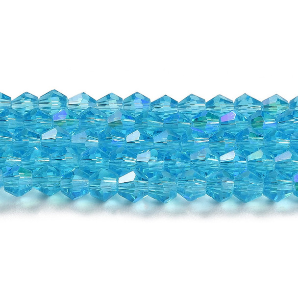 Faceted Bicone, Glass, Aqua AB, 6mm, One 10in Strand