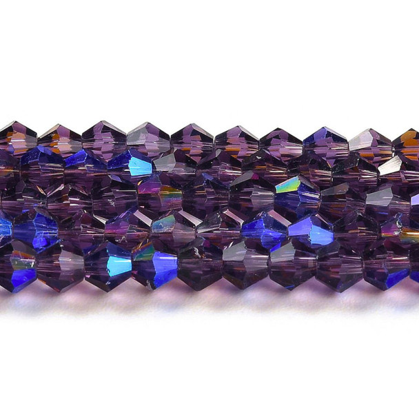 Faceted Bicone, Glass, Purple AB, 6mm, One 10in Strand