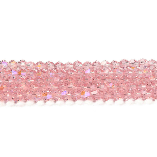 Faceted Bicone, Glass, Pink AB, 6mm, One 10in Strand