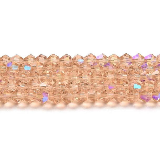 Faceted Bicone, Glass, Peach AB, 6mm, One 10in Strand