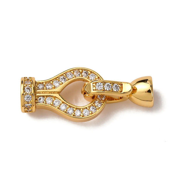 Fold Over Clasp, Teardrop, 23x7x5.5mm, Brass, 18K Gold Plated, Cubic Zirconia, 1 Set