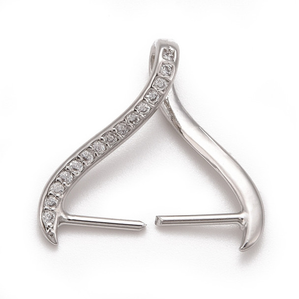 Pinch Bail, Side-to-Side, 18x20mm, Brass Core, Silver, Cubic Zirconia, 2 PCS