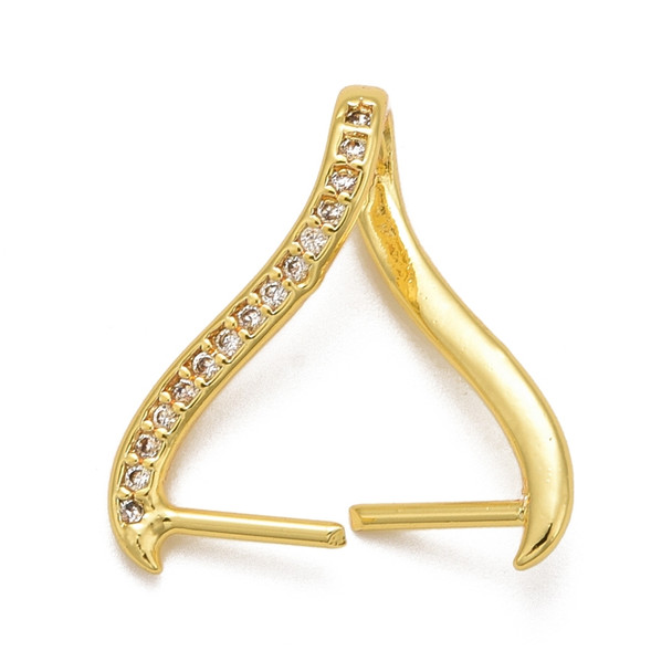 Pinch Bail, Side-to-Side, 18x20mm, Brass Core, Golden, Cubic Zirconia, 2 PCS