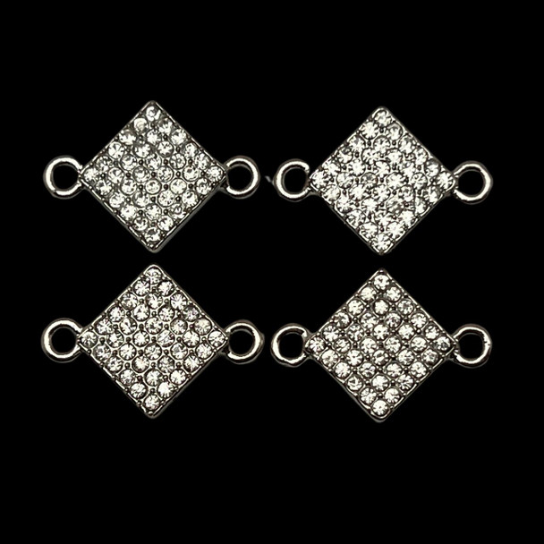 Bling Connector, Rhinestone, Rhombus, 23x16mm, Metal Alloy, 4 PCS