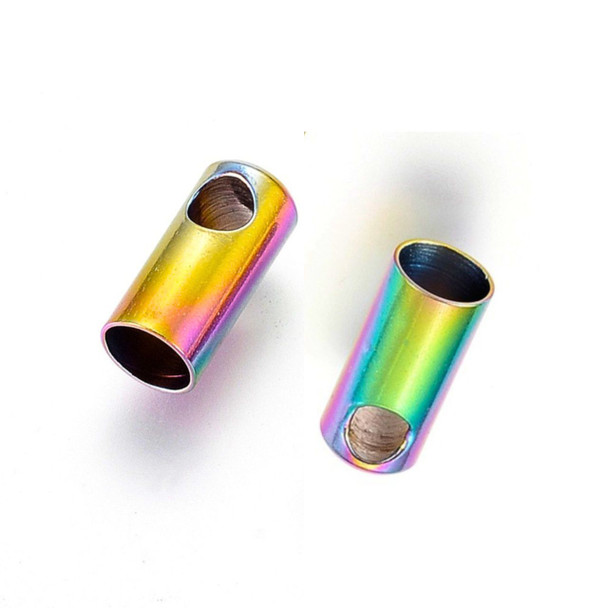 Stainless Steel, Rainbow, Cord Ends, 9x4mm, 3.5mm Inner Diameter, 4 PCS