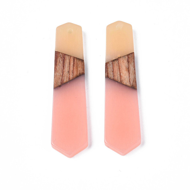 Wood & Resin, Pendant, Arrow, Pink, 49x12mm, 2 PCS