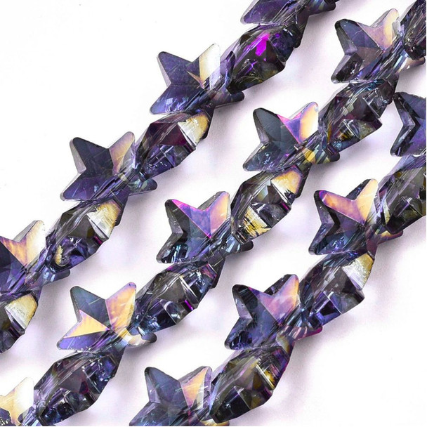 Star Shape, Faceted, Glass, Purple Plated, 10x5mm, One 25in Strand