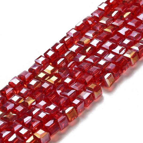 Faceted Cube, Glass, Red AB, 6mm, One 22in Strand