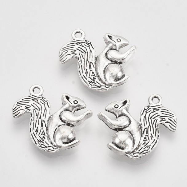 Squirrel Charm, Double Sided, 21x3.5mm, Antique Silver Plated Metal Alloy, 25 PCS