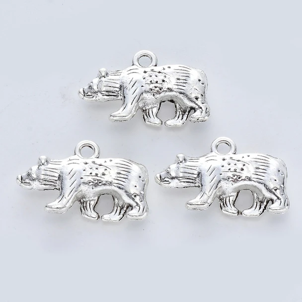 Bear Charm, Double Sided, 15x24x5mm, Antique Silver Plated Metal Alloy, 25 PCS