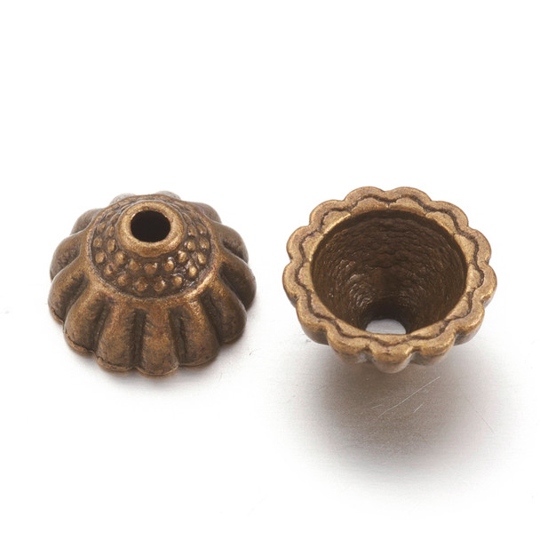 Bead Cap, Scallop Edge, 10x5.5mm, Antique Bronze Plated, Metal Alloy, approx. 30 PCS