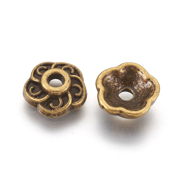 Bead Cap, Flower, 9x3mm, Antique Bronze Plated, Metal Alloy, approx. 50 PCS