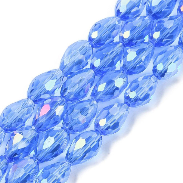 Faceted Drop, Glass, Blue AB, 8x6mm, One 20in Strand