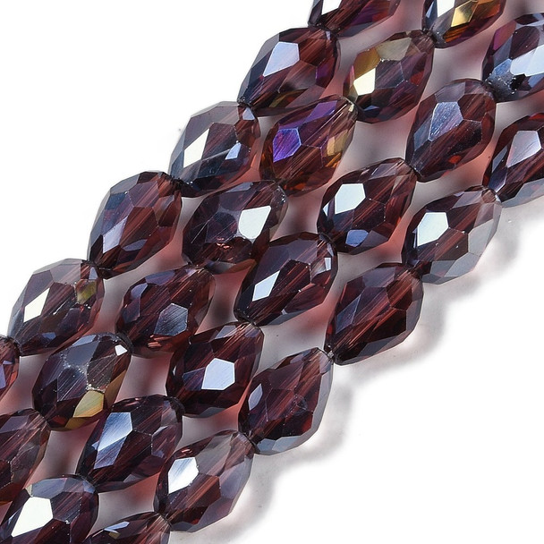 Faceted Drop, Glass, Plum AB, 8x6mm, One 20in Strand