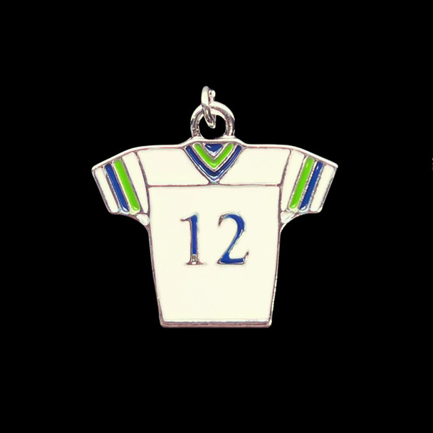 Enamel Charm, Small #12 Jersey, White & Blue, 18mm