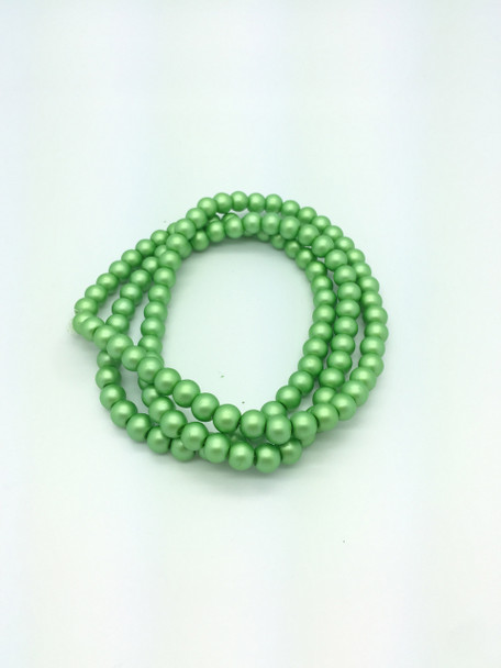 8mm Matte Green Glass Pearls, One 32" Strand