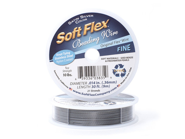 Soft Flex, Stainless Steel, Fine Wire, .014in DIA, 30 FT (9M), 21 Strands, Original Satin Silver