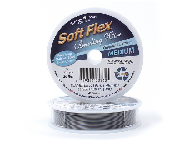 Soft Flex, Stainless Steel, Medium Wire, .019in DIA, 30 FT. (9M), 49 Strands, Original Satin Silver