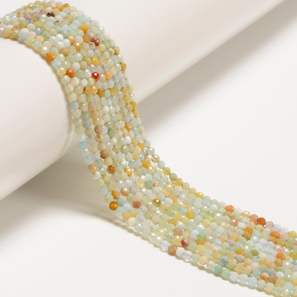 Amazonite, Mixed, Natural, Faceted Round, 2mm, One Strand