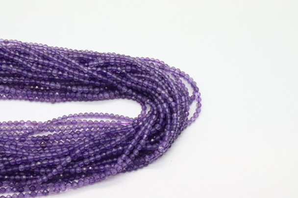 Amethyst, Natural, Faceted Round, 2mm, One Strand