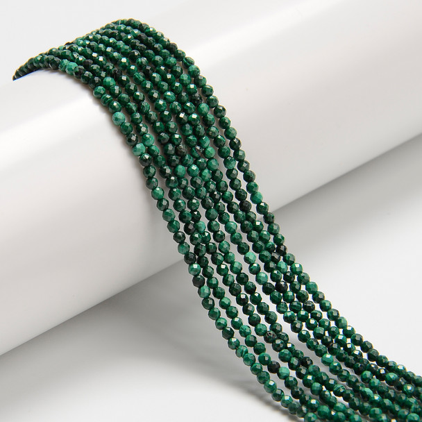 Malachite, Natural, Faceted Round, One 2mm Strand