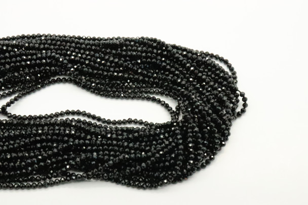 Tourmaline, Black, Natural, Faceted Round, 2mm, One Strand